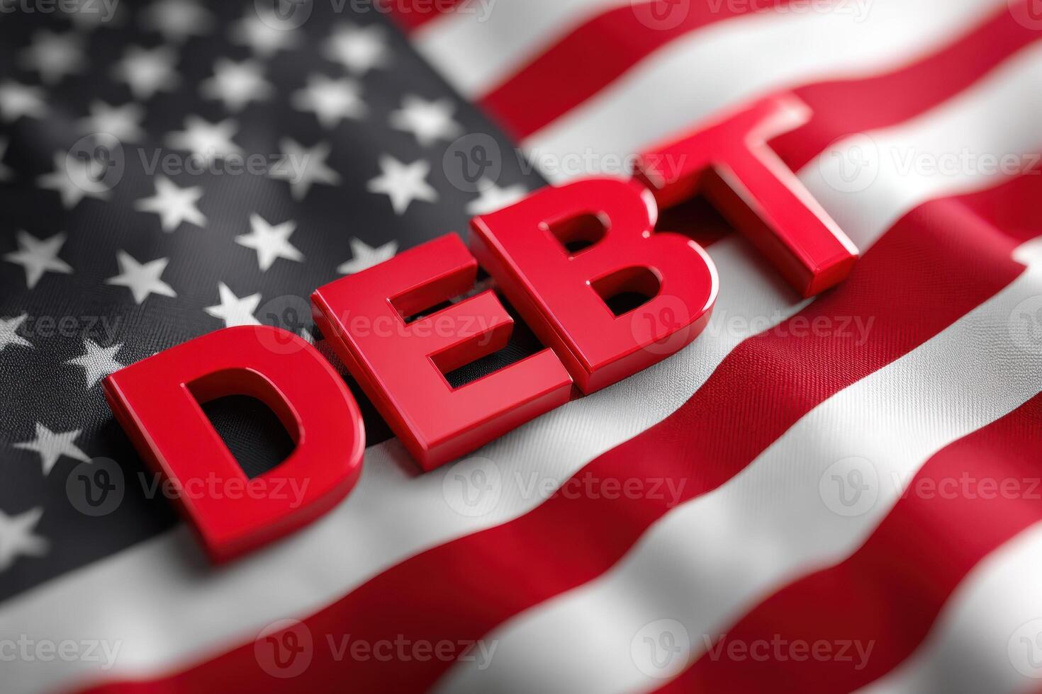 United States national debt concept with flag and red 3d text photo