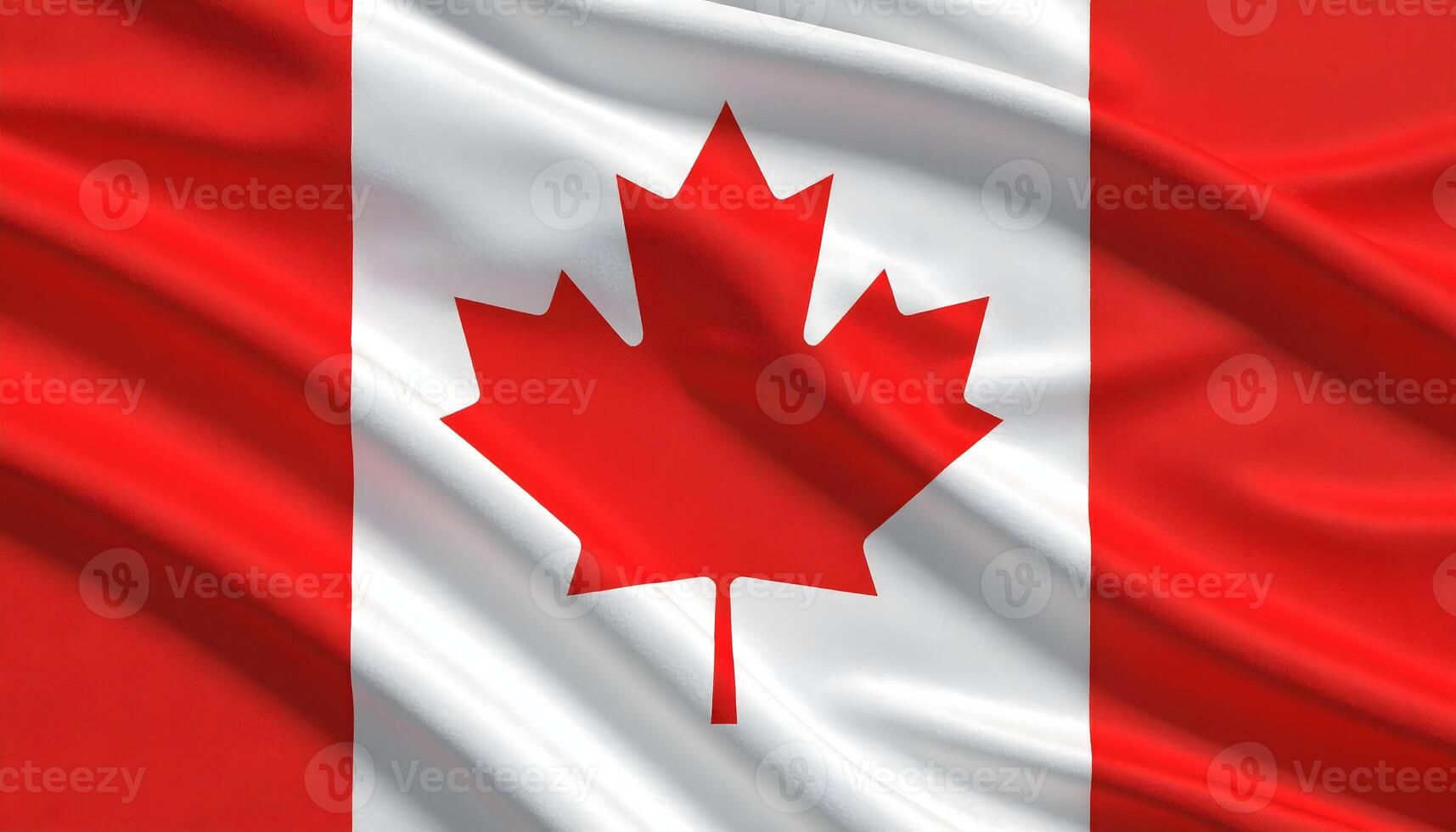 Close up of the waving flag of Canada, the Maple Leaf. Realistic silk fabric texture. A symbol of Canadian patriotism, culture, and national identity. photo