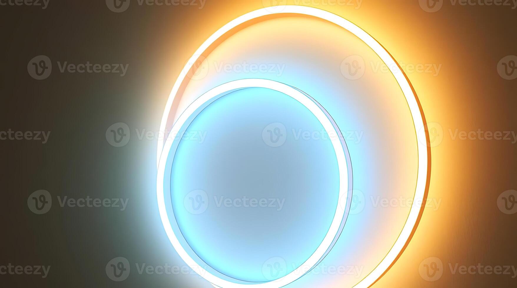 Abstract blue background with a glossy 3d neon sphere with reflecting light. photo