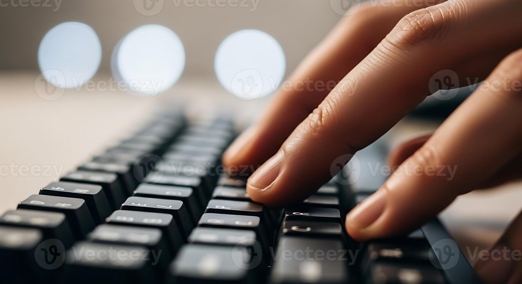 A person's hand is on a keyboard photo