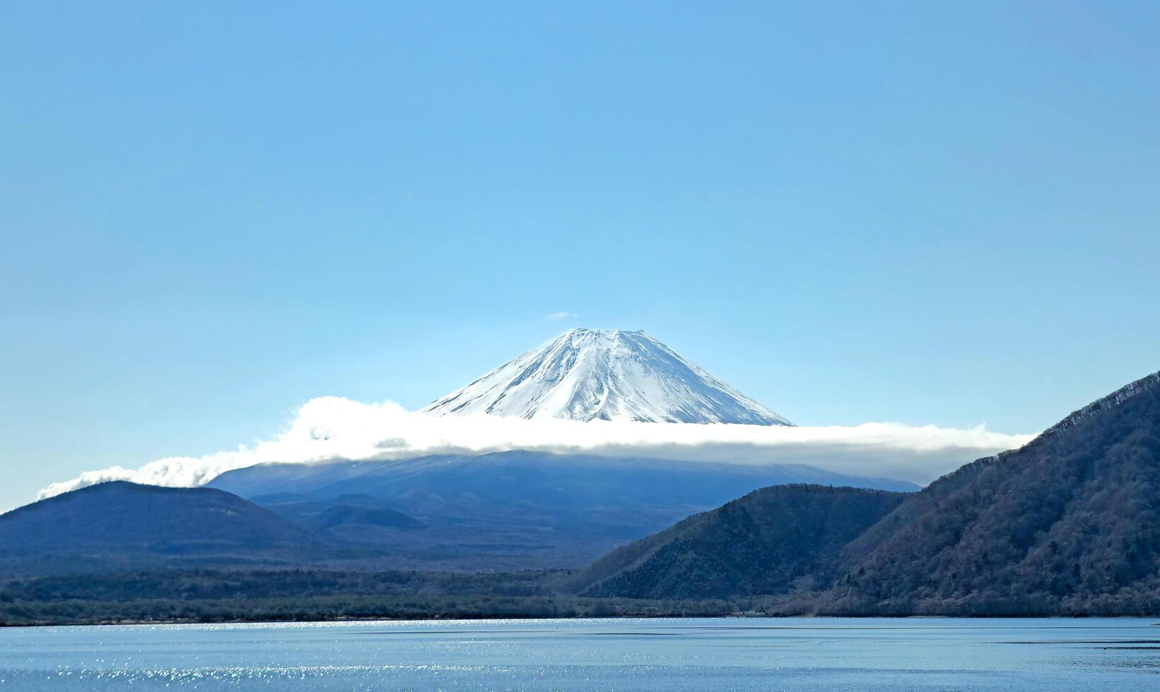 Outdoor park, Fuji mountain with blue sky in Japan countryside photo