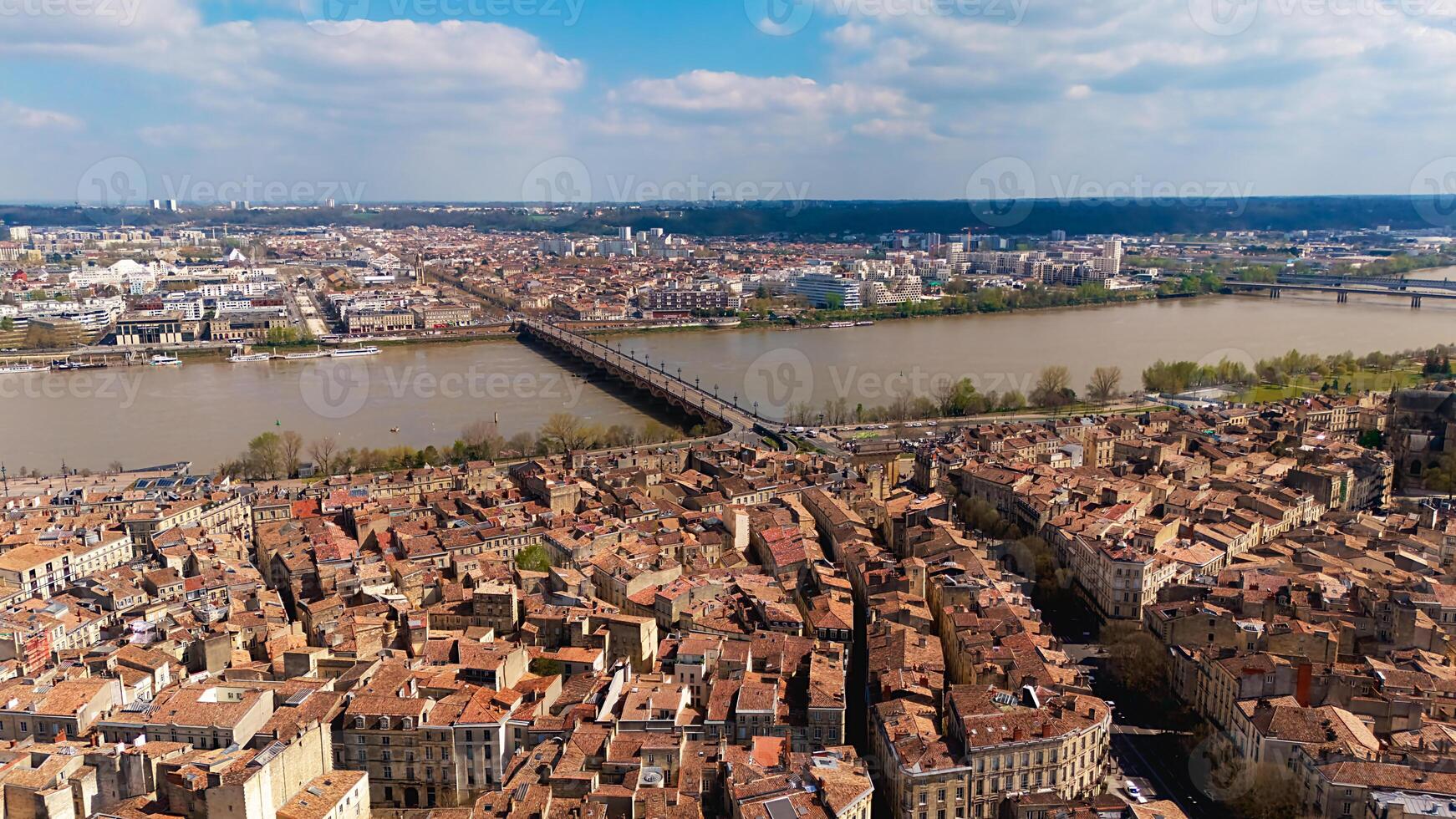 Aerial view of Pont de Pierre bridge over Garonne River in Bordeaux photo