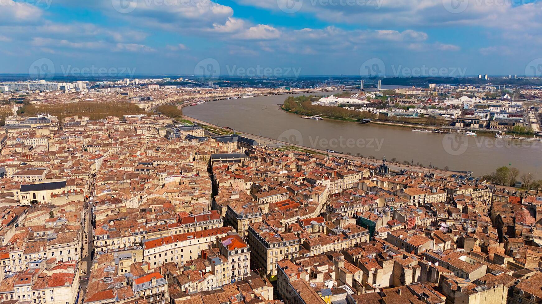 Aerial panorama of Bordeaux and Garonne River curve photo