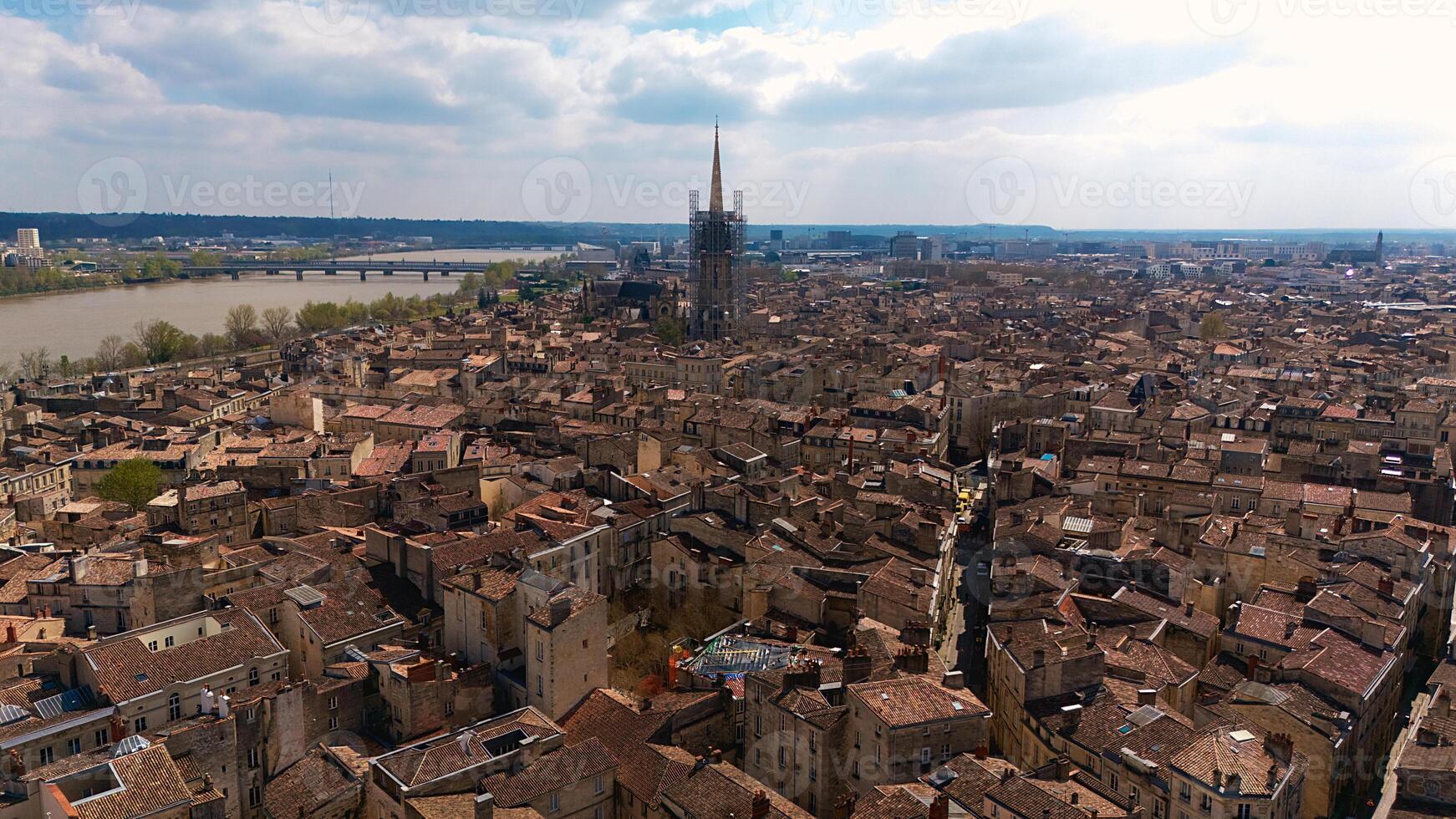 Aerial view of Basilica of Saint Michael in Bordeaux with rooftops photo