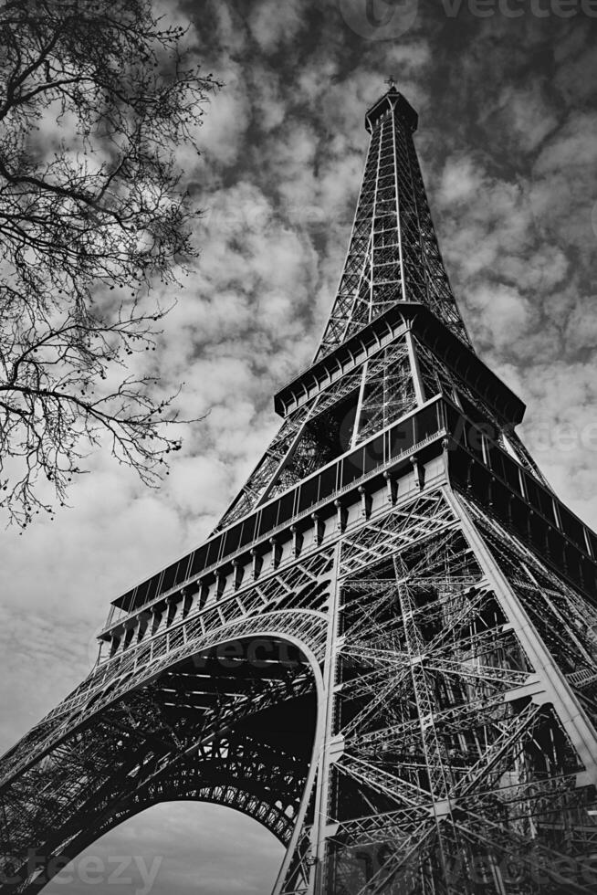 Eiffel Tower in black and white photo
