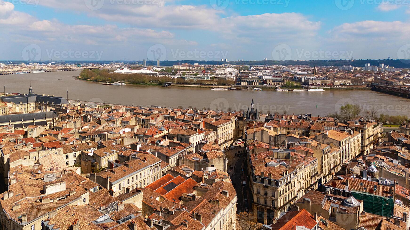Aerial view of Porte Cailhau and Garonne River in Bordeaux photo