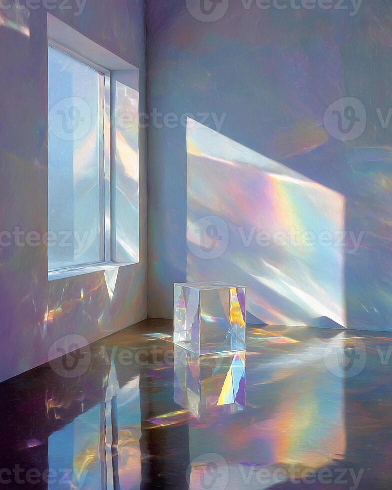 Vintage Interior with Prismatic Crystal Flares and Golden Hour Glow photo