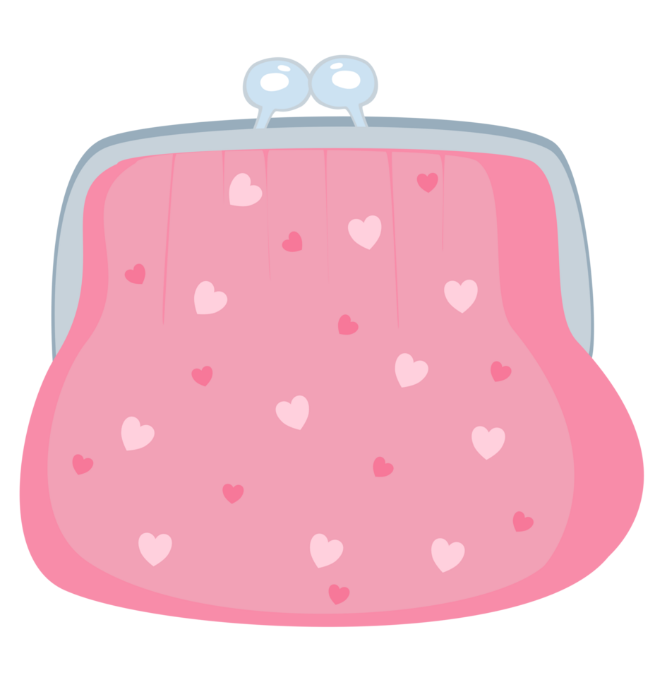 Pink coin purse with heart pattern in cute style. png