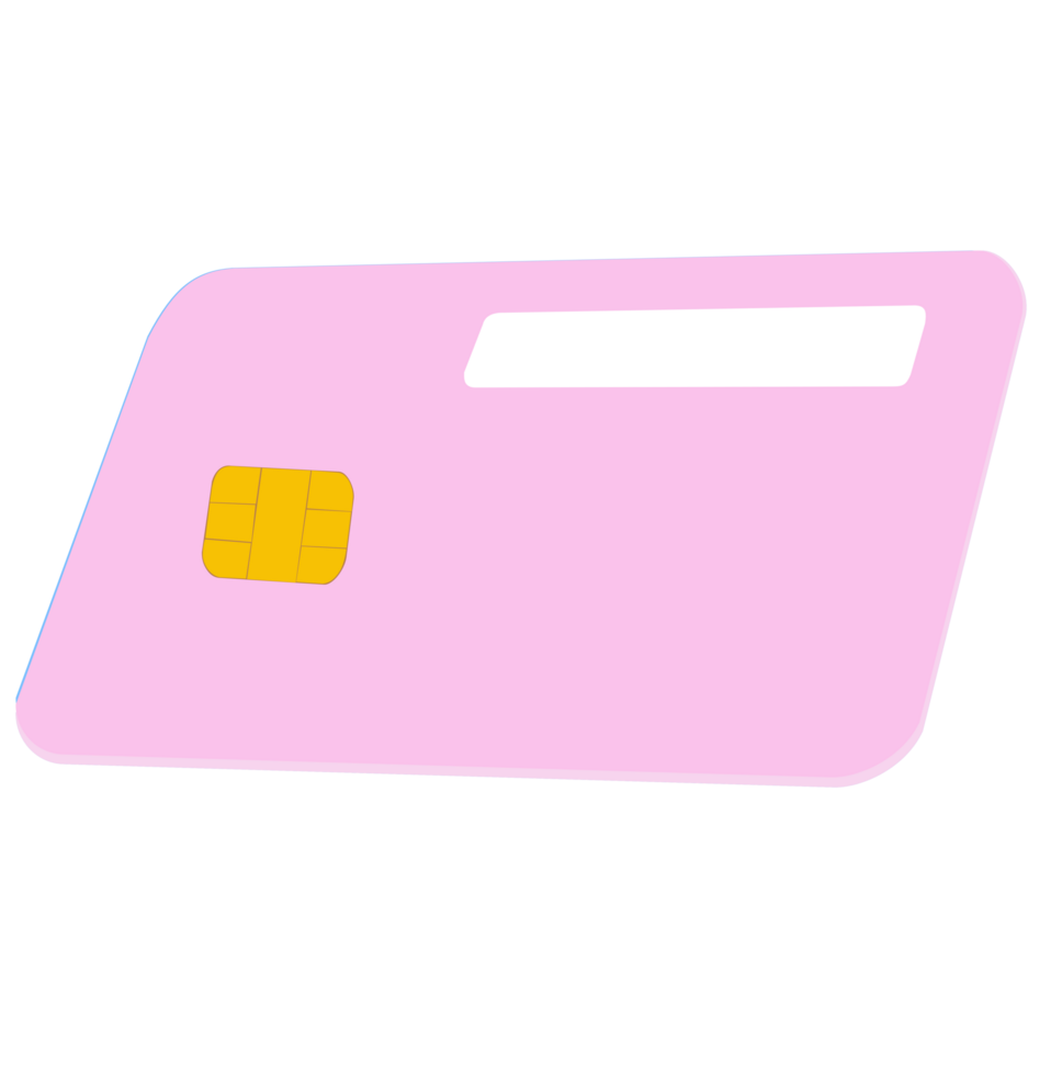 Solid pastel pink credit card with gold chip. png
