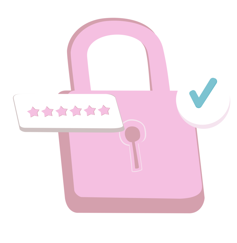 Pink padlock with password field, symbolizing credit card security. png