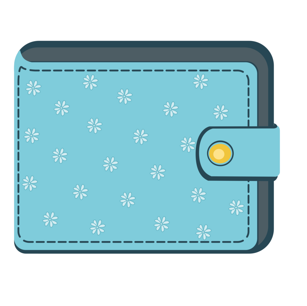 Blue wallet with snowflake pattern and snap button. png
