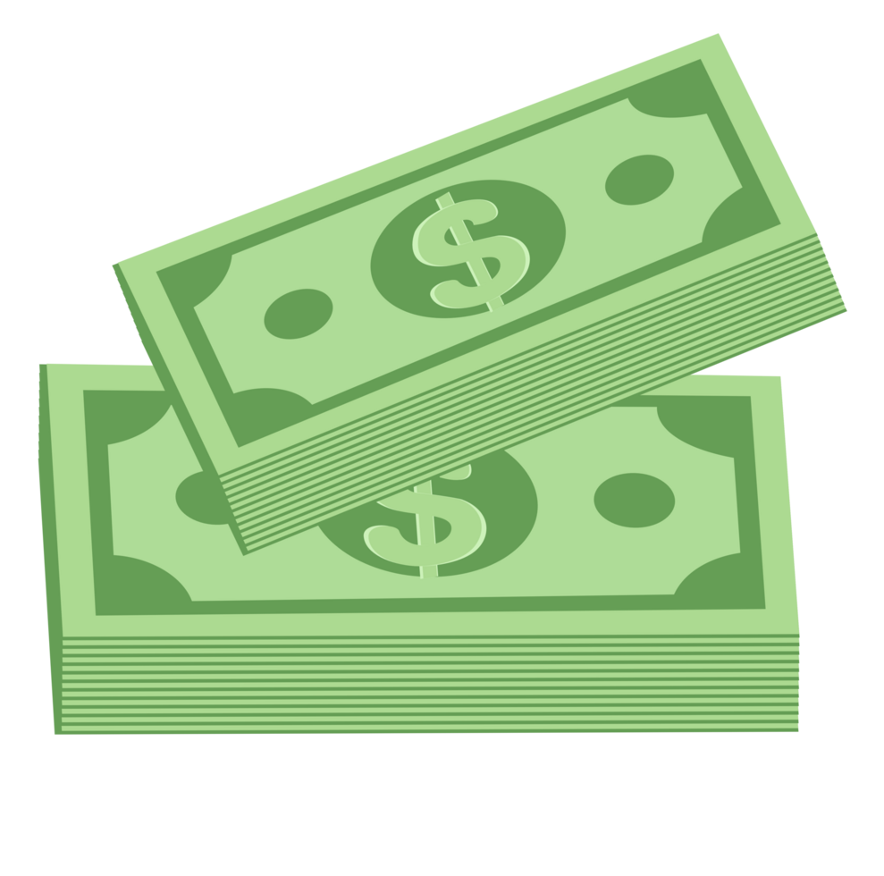 Floating stack of green dollar bills. png