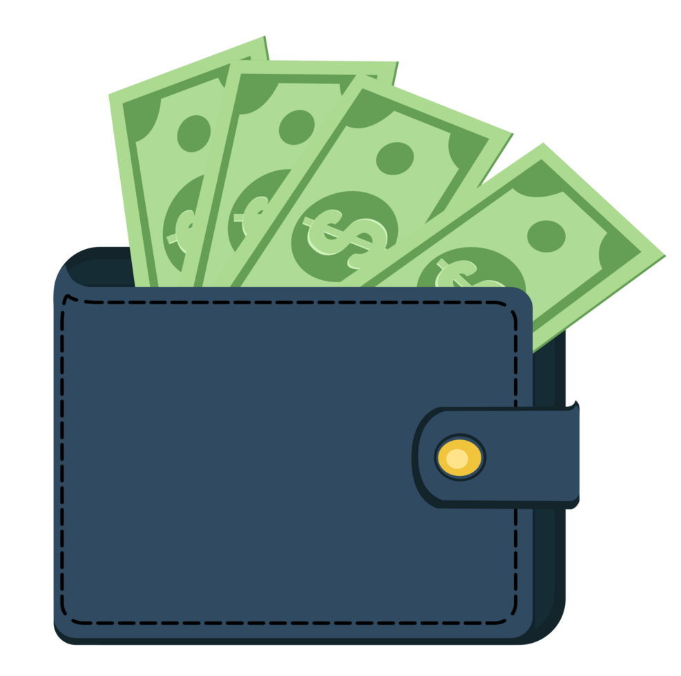 Wallet filled with paper money, personal finance concept. png