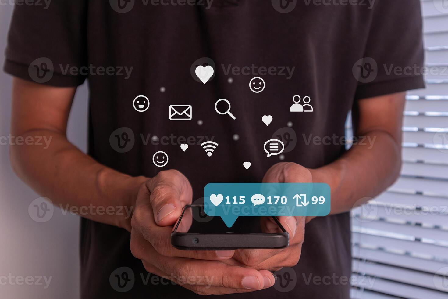 A man using a smartphone to open social media applications. Social media and viral marketing concept. photo