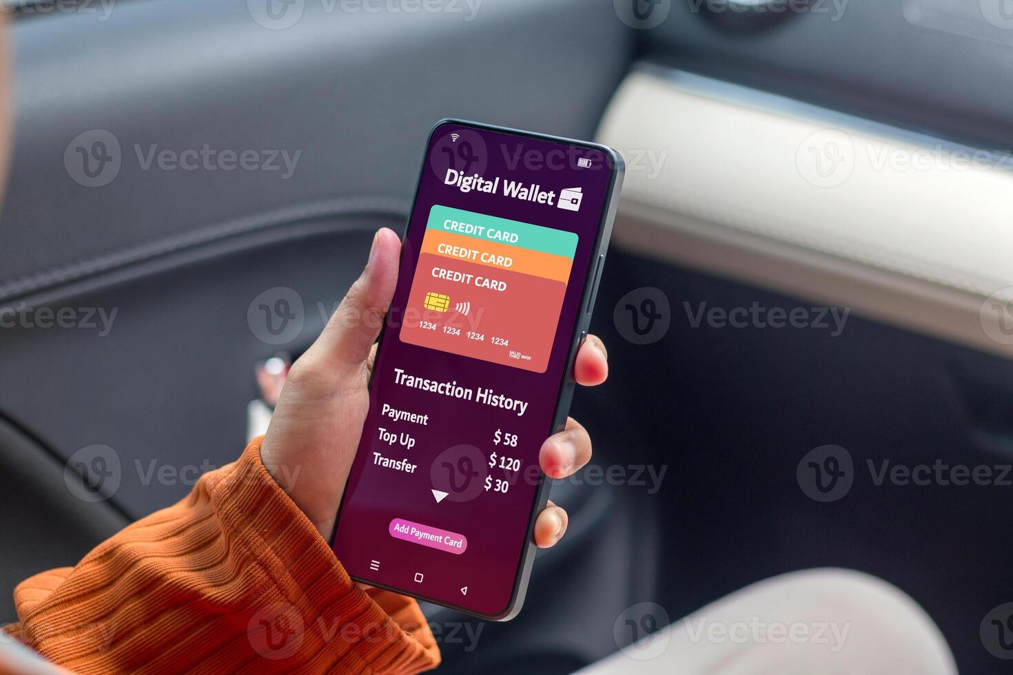 Woman using digital wallet on her smartphone to pay online photo