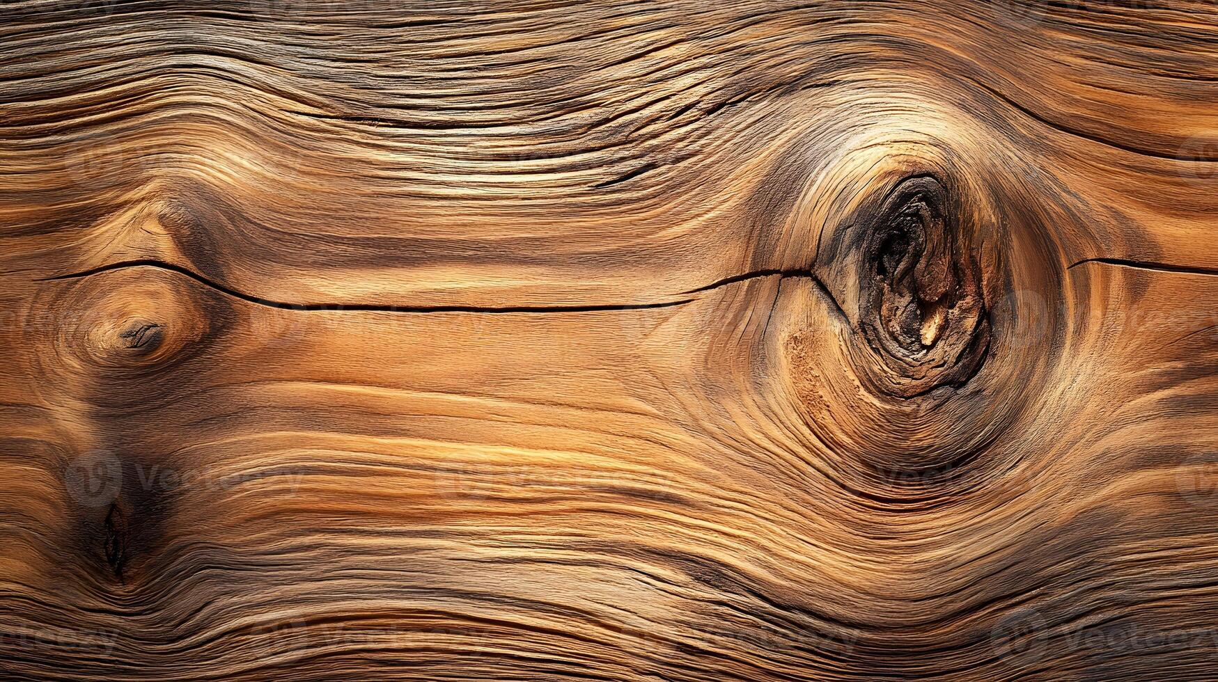 Old textured wood displays swirling patterns and knots creating a visually appealing rustic background. photo