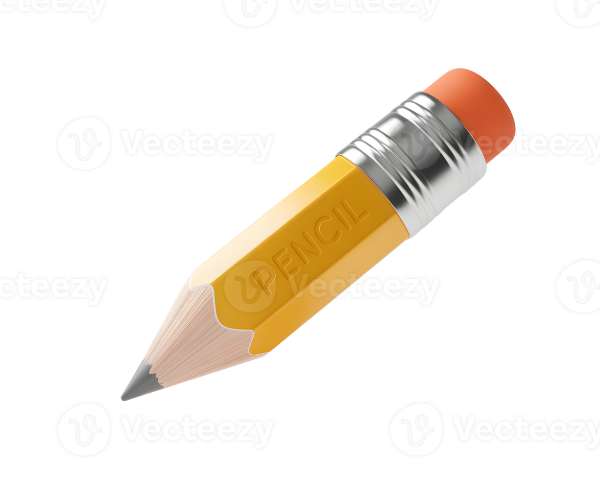 Realistic 3D Render of a Yellow Pencil with Eraser and Graphite Tip on transparent background Detailed rendering png