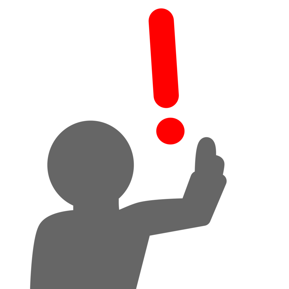 A person with a red exclamation point on their hand png