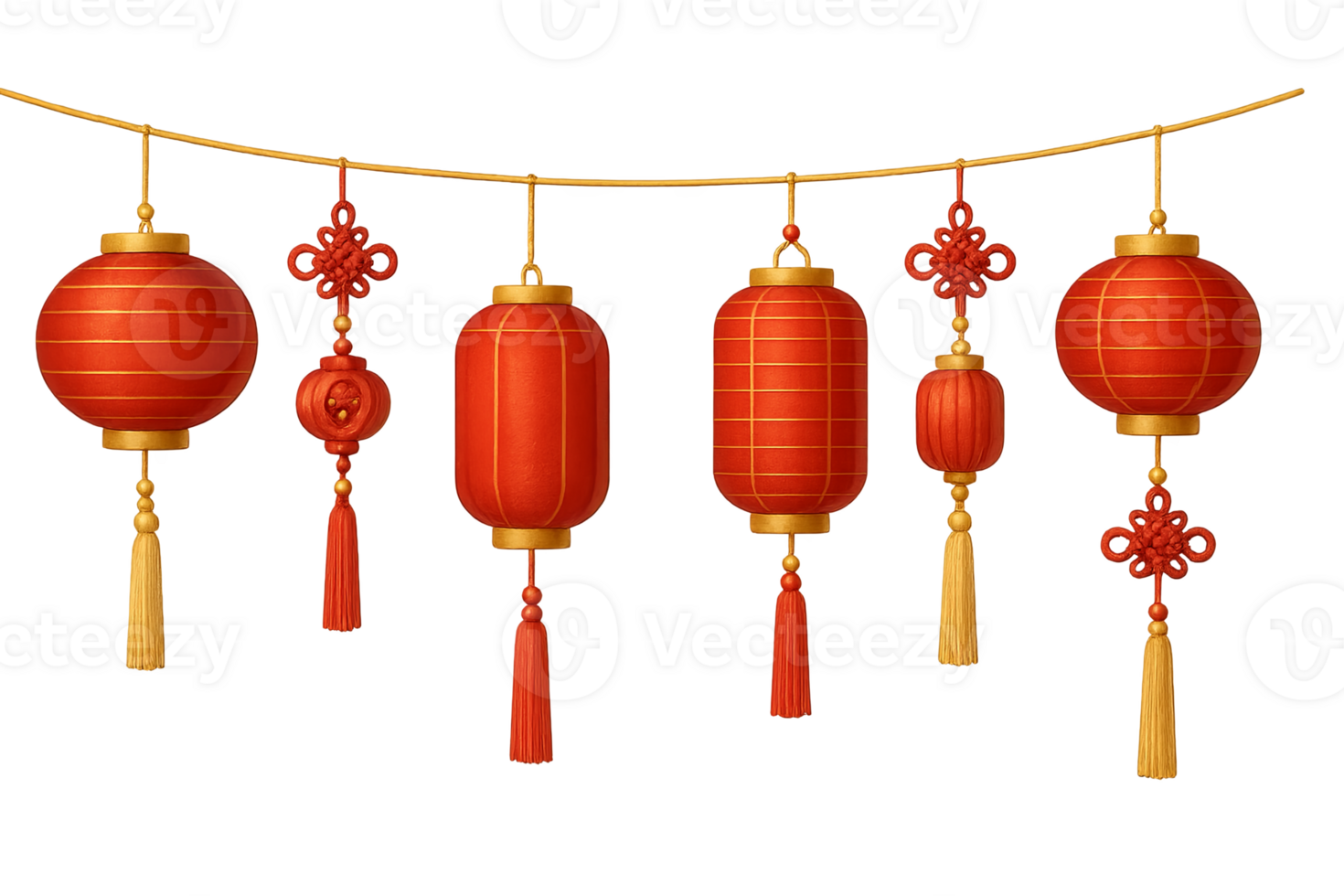 Mid autumn festival lanterns with tassels on transparent background png