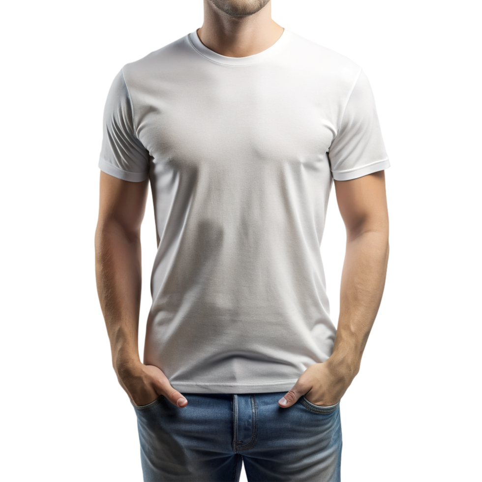 A man wearing a white t - shirt png