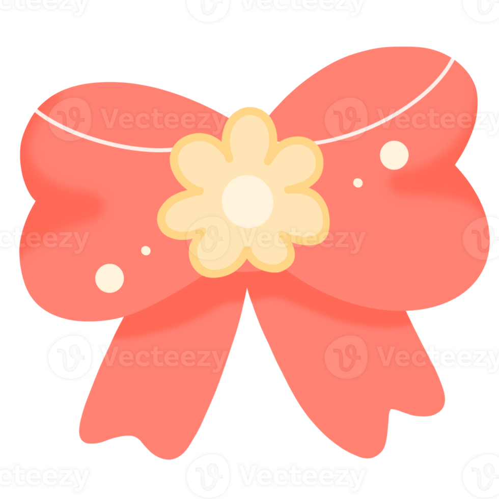 A red bow with a yellow flower in the center of the bow. png