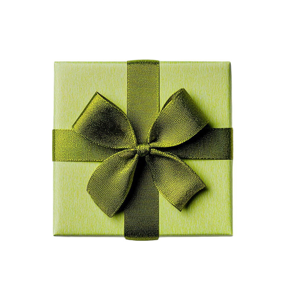 A bright green gift box with a shiny ribbon png
