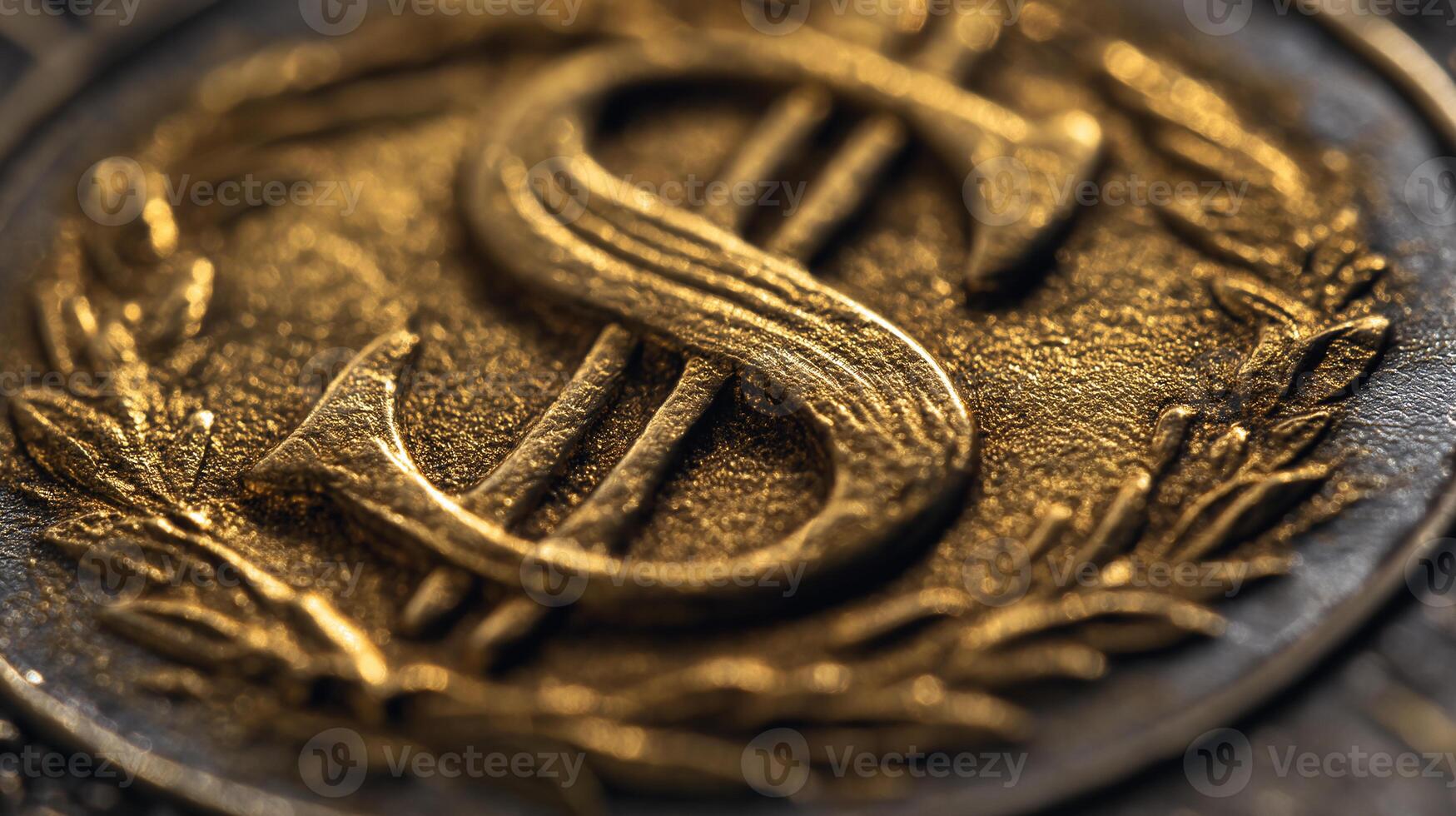 Golden Dollar Sign Coin Currency Finance Investment Wealth Macro photo