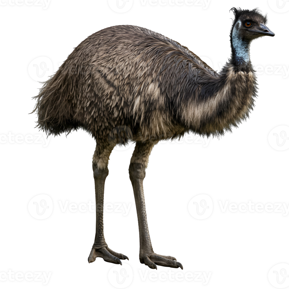 A full body shot of an emu standing on transparent background png