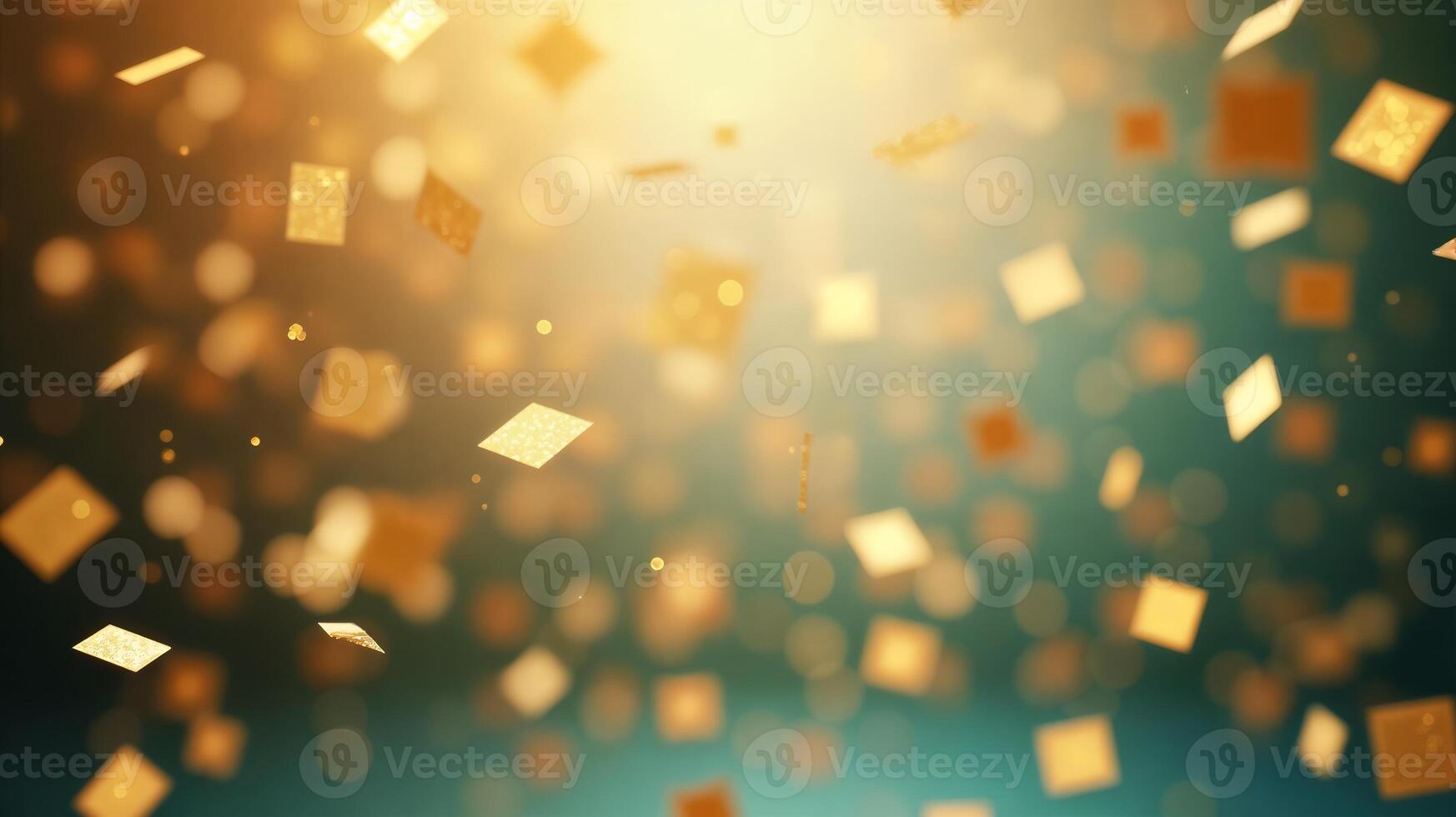Festive golden confetti against a blurred, luminous backdrop. photo