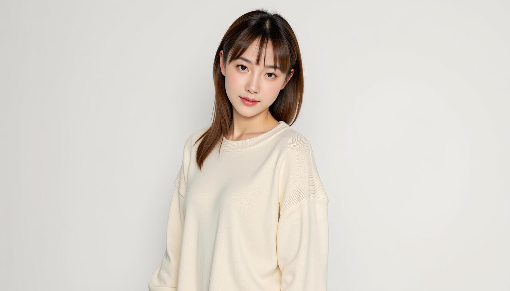 Clear and Detailed Portrait of a Young Woman with Soft Expression photo