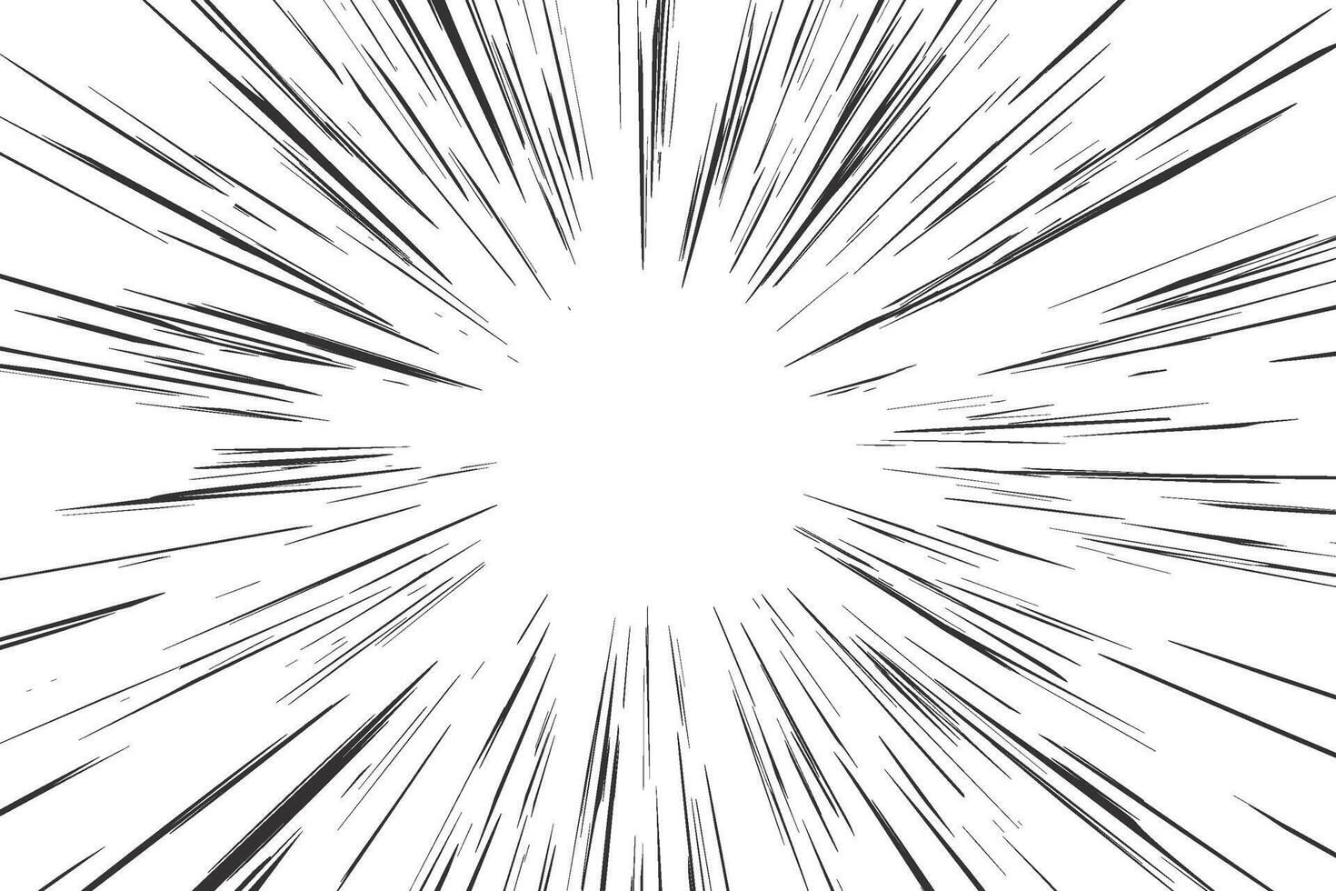 Comic speed lines background with radial burst effect. Cartoon anime action rays motion. Perspective zoom explosion with splashes. abstract graphic vector