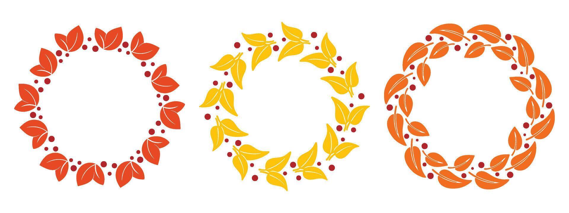 Set of autumn wreaths made of yellowed leaves and berries vector