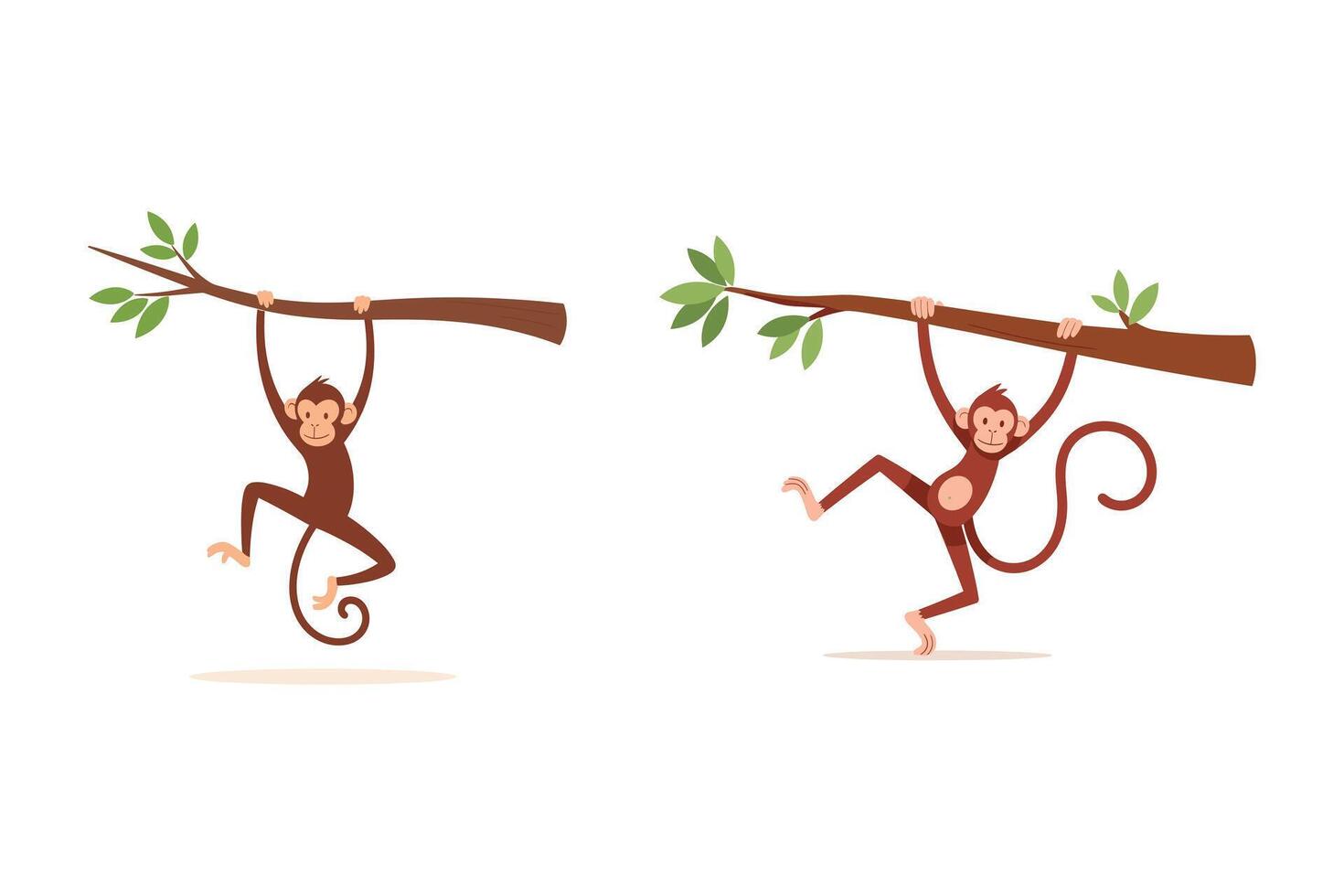 Playful Monkeys Hanging on Tree Branch Illustration vector