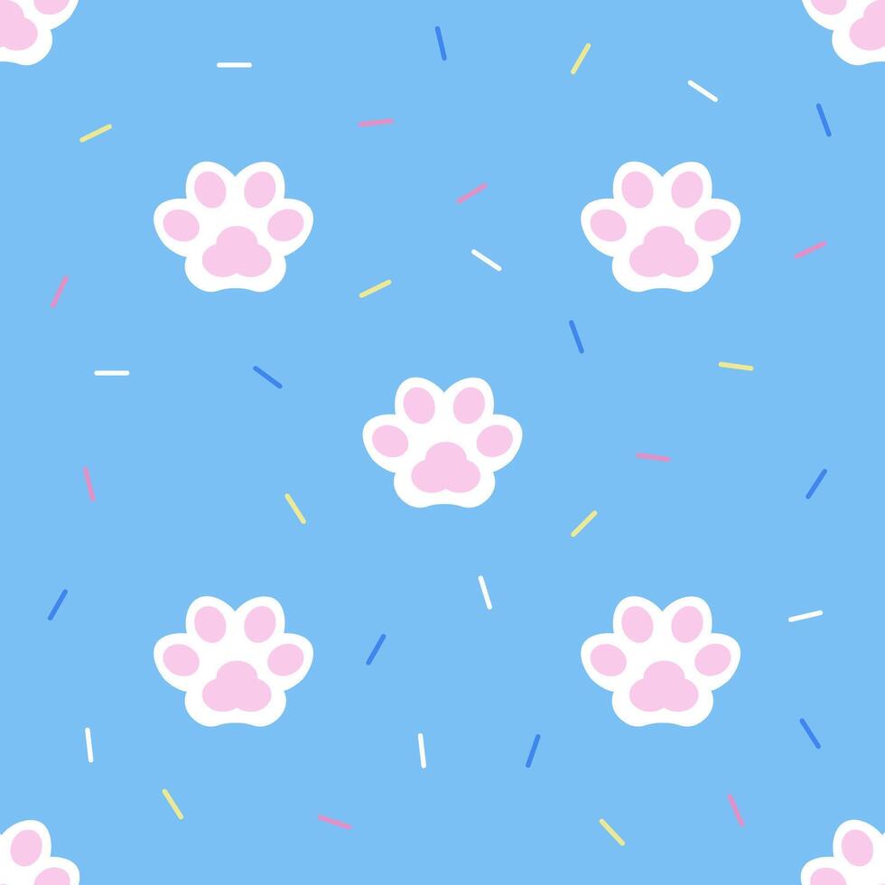 Adorable Cat Paws Pattern on Blue Background vector