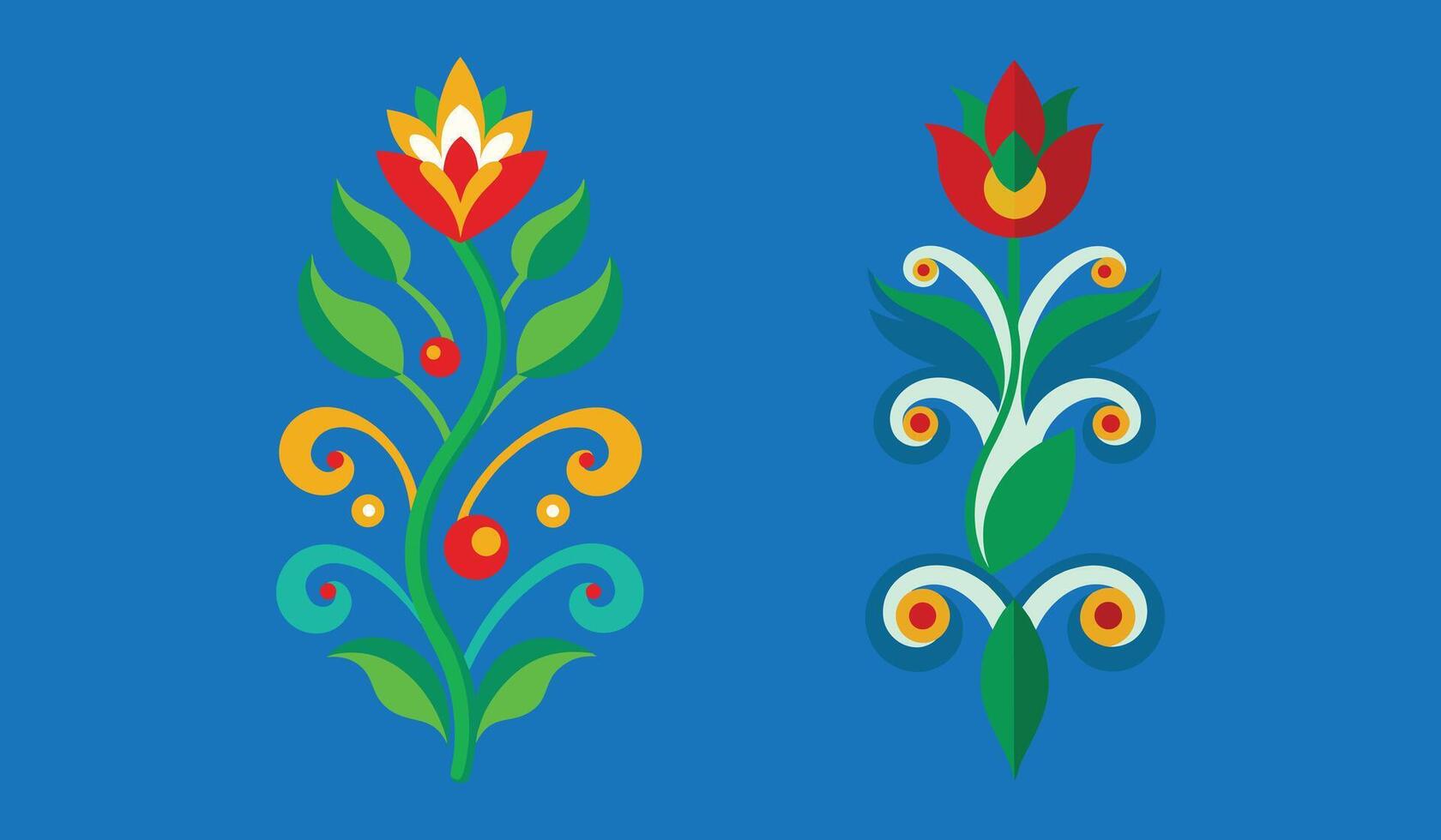 Elegant Stylized Floral Scroll Ornament Set in Flat Colorful Art Style with Decorative Botanical Elements vector