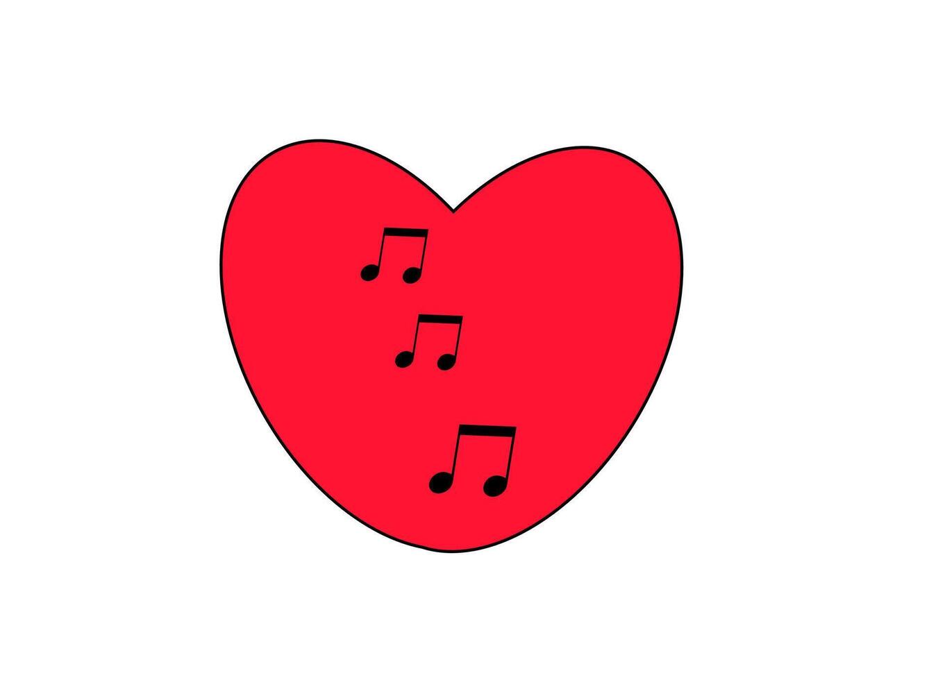 a red heart with notes on a white background, vector