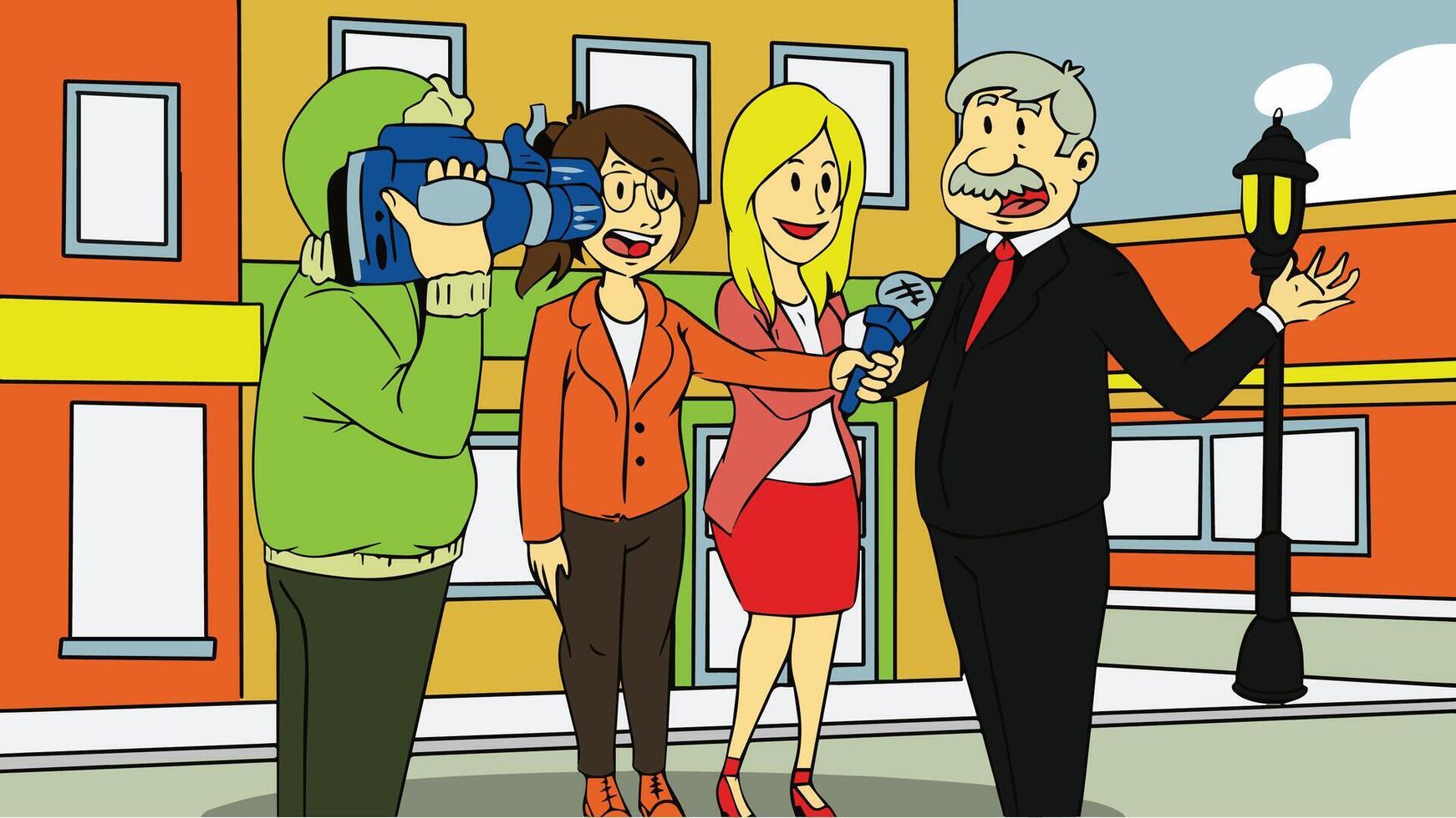 reporter interviewing a celebrity outdoors vector