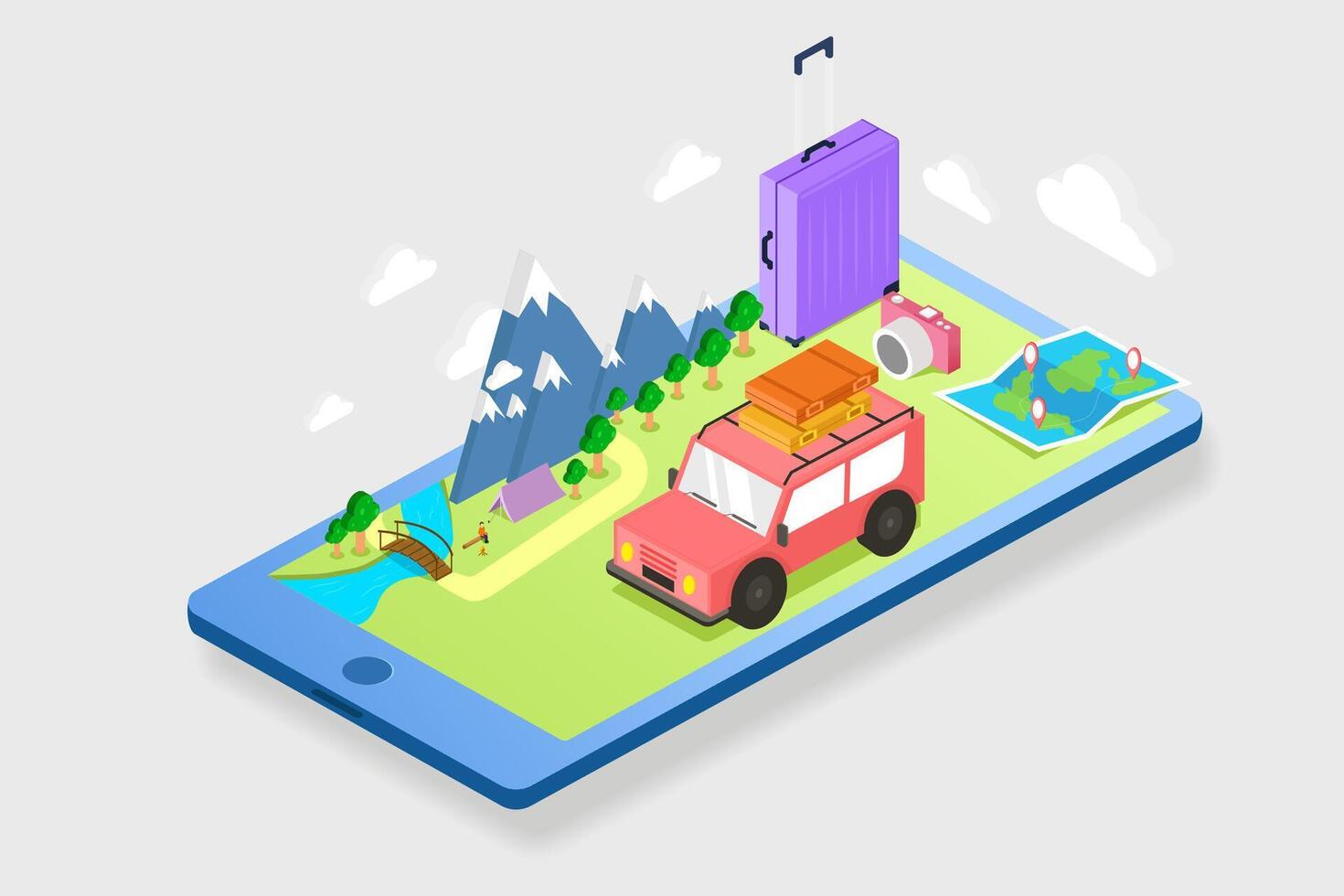 Smartphone travel planning illustration vector