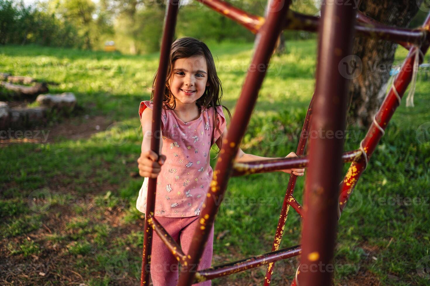 Playing joyfully in a sunny park on a warm spring afternoon photo