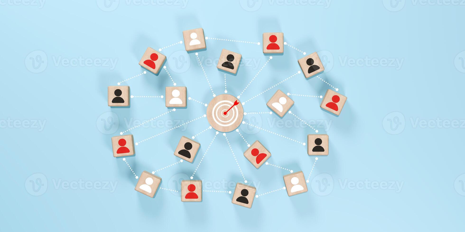 Client segmentation visualized with diverse user icons connected to a central target, symbolizing personalized marketing, demographic focus, and strategic outreach. customer focused business goals. 3D photo
