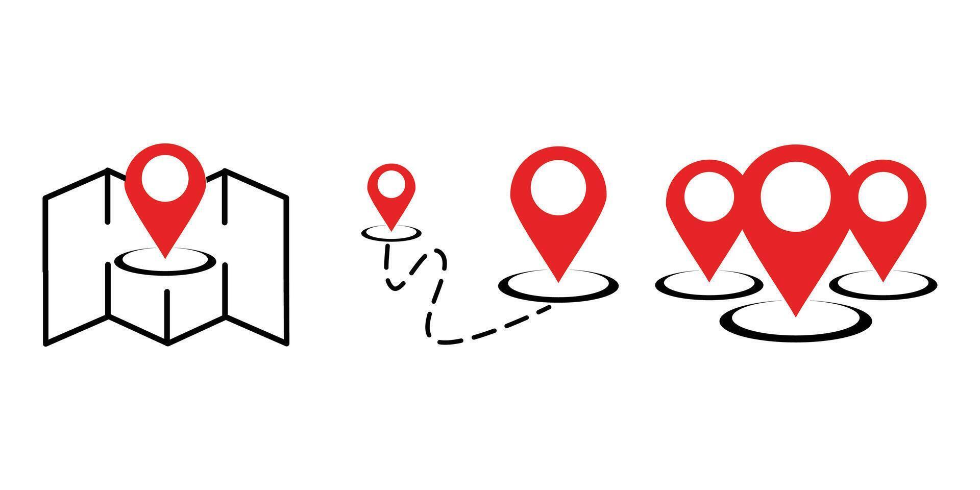Set of map symbols and locations. GPS. vector