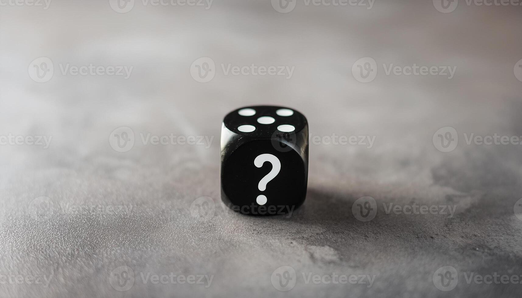 Black dice with question mark. FAQ and QA. Problem solution. photo