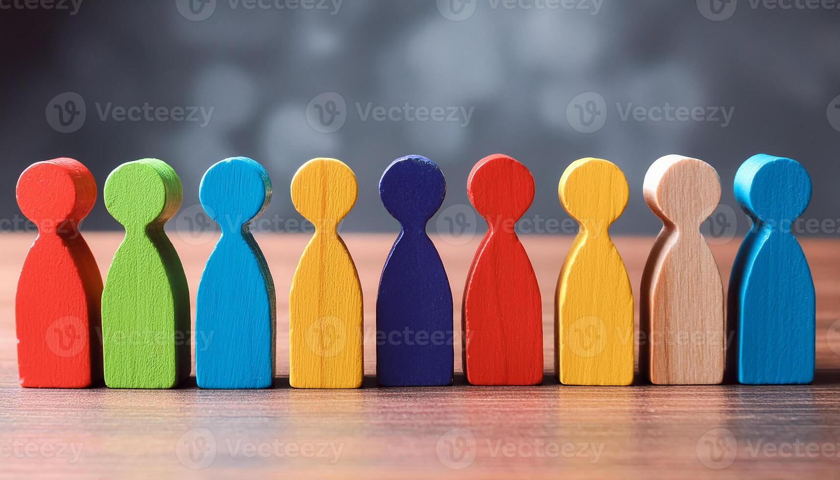 Colorful wooden figures. Diversity and inclusion. Close-up. photo