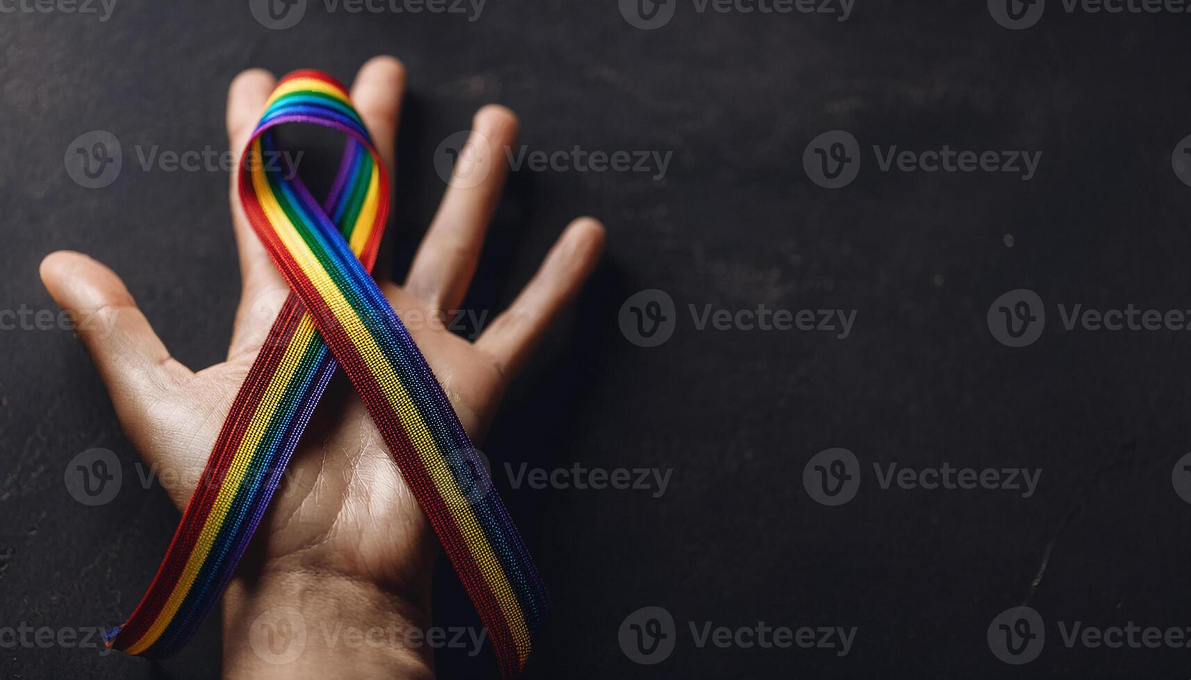 Vibrant rainbow ribbon, symbol of autism awareness, World Autism Awareness Day. photo