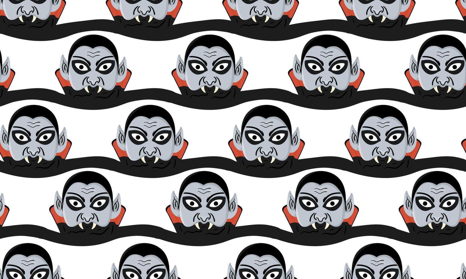 halloween vampire seamless pattern white background with cartoon dracula heads for spooky decor and fabric vector