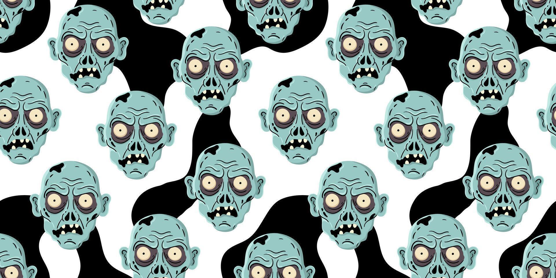 undead monster face repeat design ideal for horror themed textile prints and festive october backdrops zombie head seamless pattern white background vector