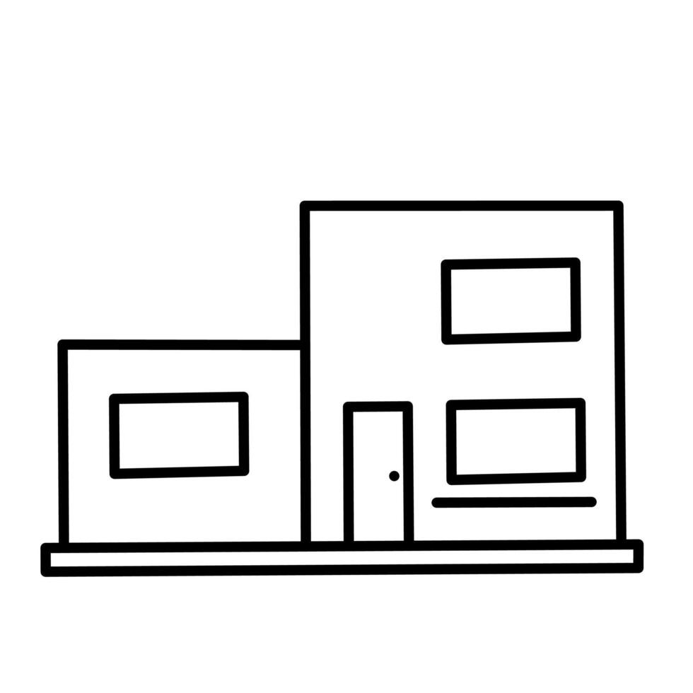 Modern flat design icon of a minimalist two-story house with boxy geometric structure, ideal for architecture and real estate visuals vector