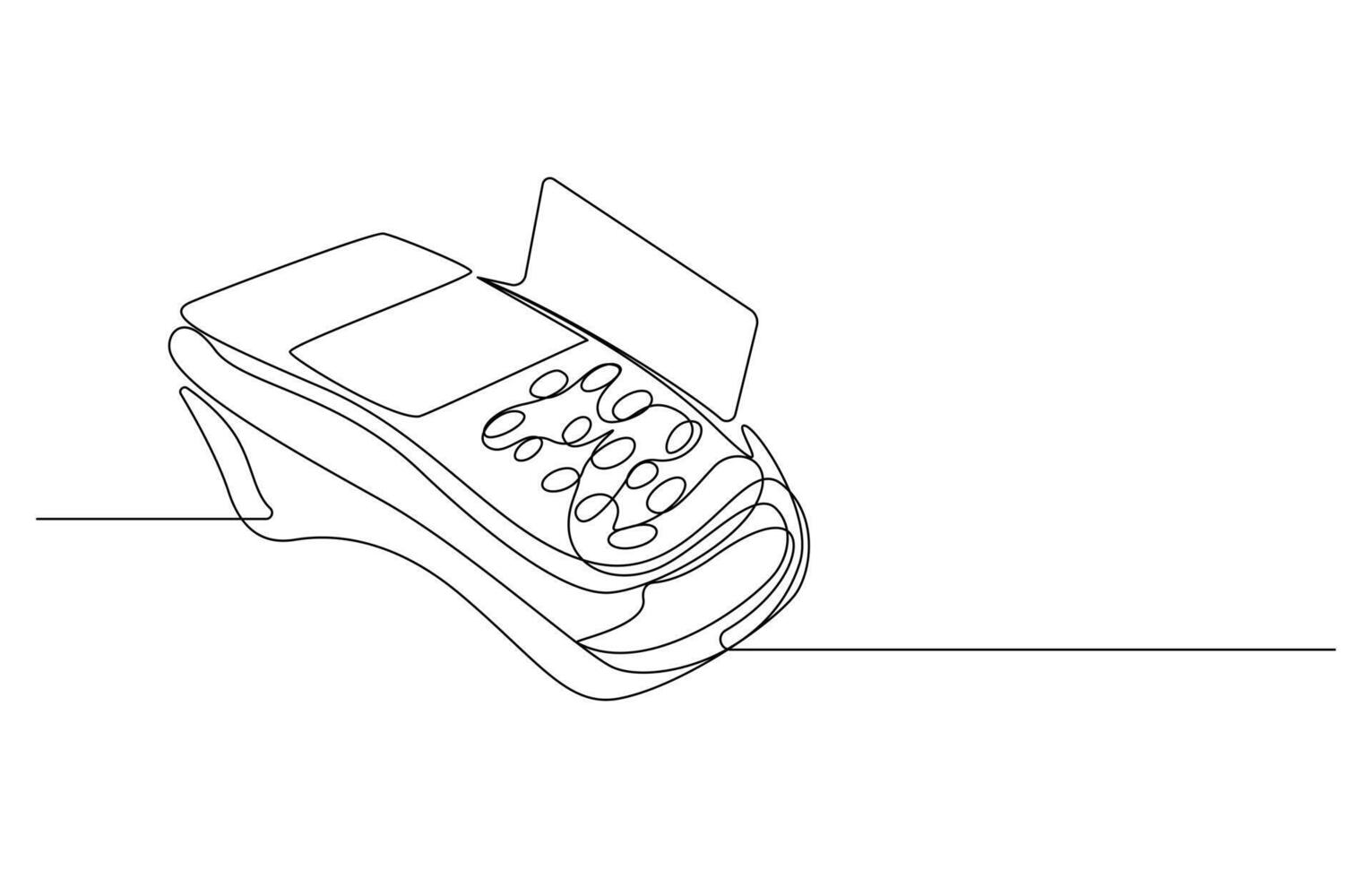 Line art POS terminal, receipt printer, one line drawing concept vector