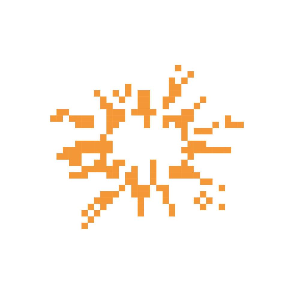 Mosaic pixel art icon sign with bright orange explosive 8 bit style for retro game designs vector
