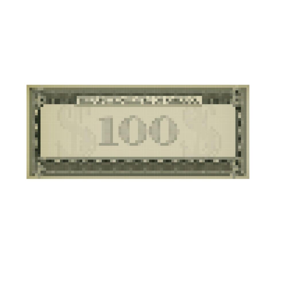 Mosaic style pixel art of a hundred dollar bill with retro and comic-inspired design vector